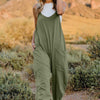 V-Neck Sleeveless Jumpsuit with Pockets | Full Size - Army Green