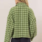 Back view of the stylish HYFVE tweed plaid collared neck jacket in green, perfect for layering over any outfit.