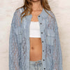 Oversize Pocket Front Lace Button-Down Shirt - Cornflower