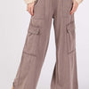 Knit Terry Mineral Wash Wide Leg Pants - Charcoal