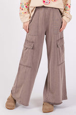 Knit Terry Mineral Wash Wide Leg Pants with pockets styled with a cozy top and brown shoes