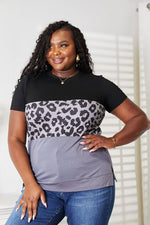 DOUBLE TAKE Leopard Print Color Block Short Sleeve T-Shirt at Bella Road