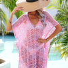 Slit Openwork V-Neck Cover Up - Carnation Pink