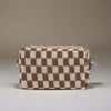 Zenana Checkered Pattern Knitted Cosmetic Pouch - Mocha