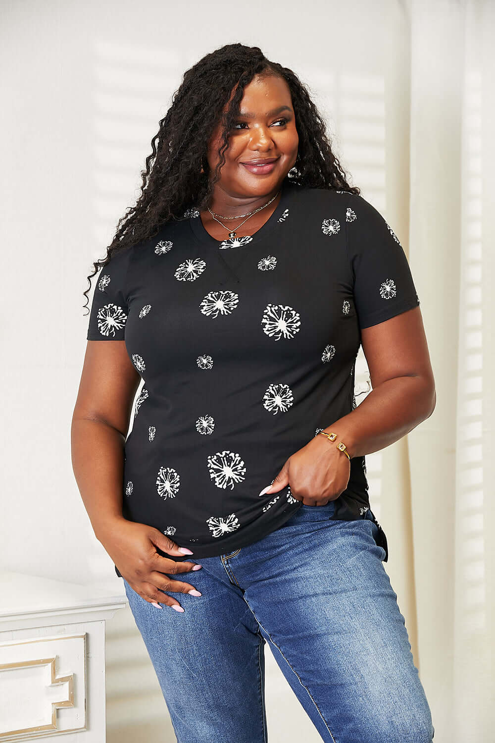 DOUBLE TAKE Dandelion Print Round Neck T-Shirt at Bella Road