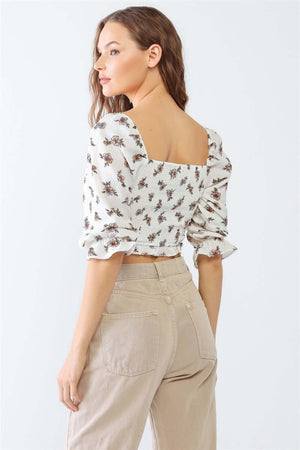 TASHA APPAREL Floral Ruffled Smocked Crop Top at Bella Road