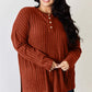 Ribbed Half Button Long Sleeve High-Low T-Shirt