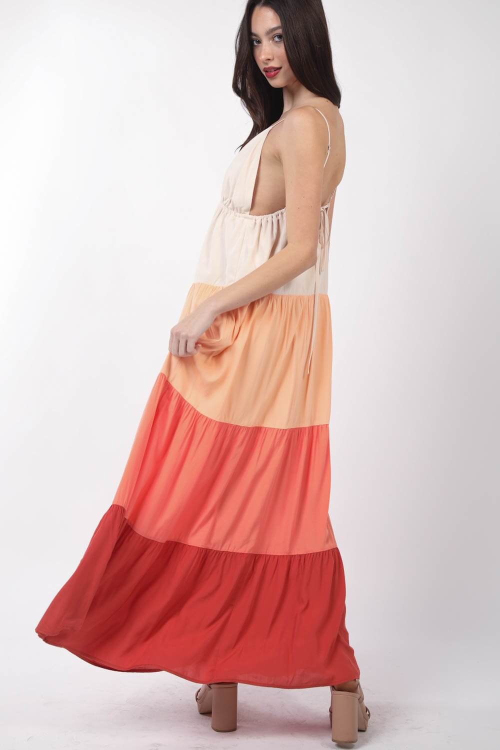 VERY J Color Block Tiered Maxi Cami Dress at Bella Road