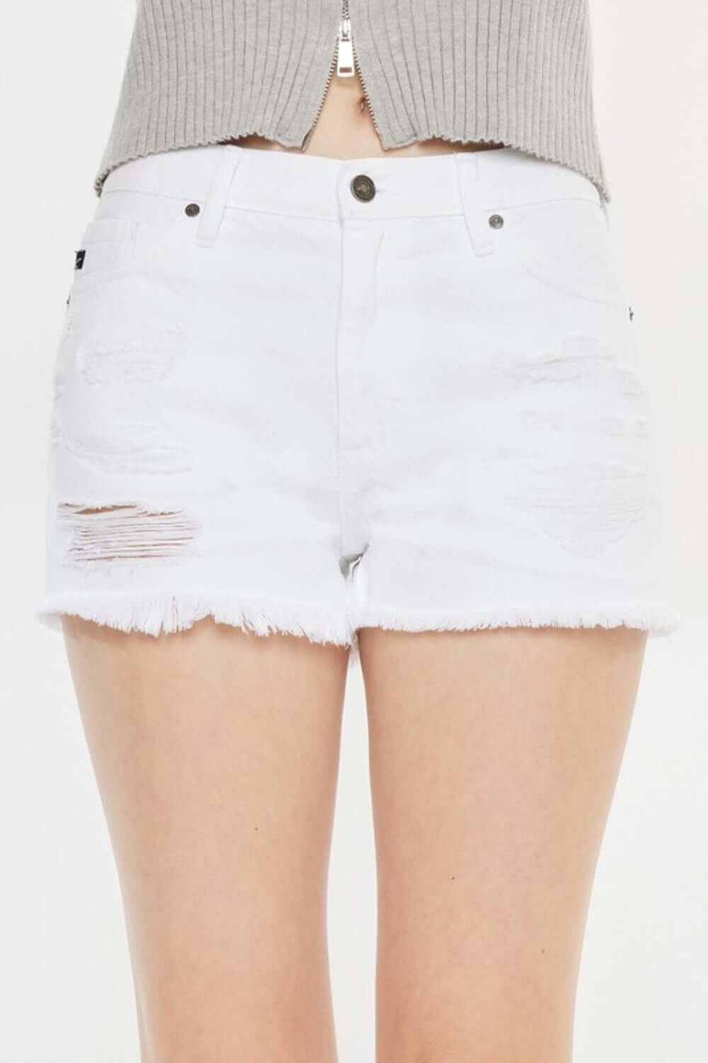 KANCAN Raw Hem Distressed Denim Shorts at Bella Road