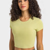 Millennia Round Neck Short Sleeve Cropped Sports T-Shirt - Lemon