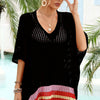 Rainbow Stripe Openwork Slit Cover-Up - Black