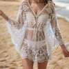 Lace V-Neck Three-Quarter Sleeve Cover Up - White