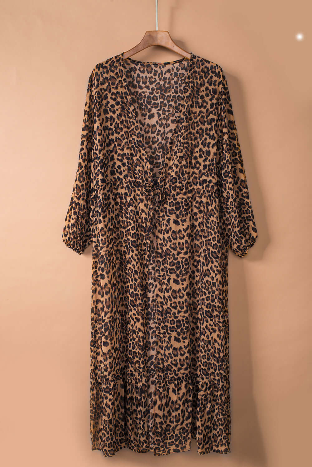 BELLA ROAD Leopard Open Front Long Sleeve Cover Up at Bella Road