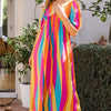 Striped Puff Sleeve Wide Leg Jumpsuit | Full Size - Fuchsia Yellow