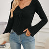 Bella Road Ribbed Drawstring Long Sleeve T-Shirt - Black