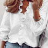 Ruffled V-Neck Long Sleeve Blouse - White