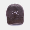 Bow Embroidered Washed Cotton Caps - Brown