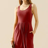 Round Neck Ruched Sleeveless Dress with Pockets | Full Size - BURGUNDY