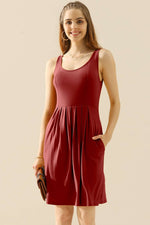 DOUBLJU Full Size Round Neck Ruched Sleeveless Dress with Pockets at Bella Road