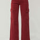 Risen full size high rise wide leg cargo jeans in red with stylish cargo pockets and modern flair, perfect for casual outings.