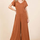 BOMBOM Ribbed Short Sleeve Wide Leg Jumpsuit at Bella Road