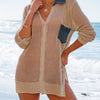 Bella Road Swim Side Slit Openwork Collared Neck Cover-Up - Tan