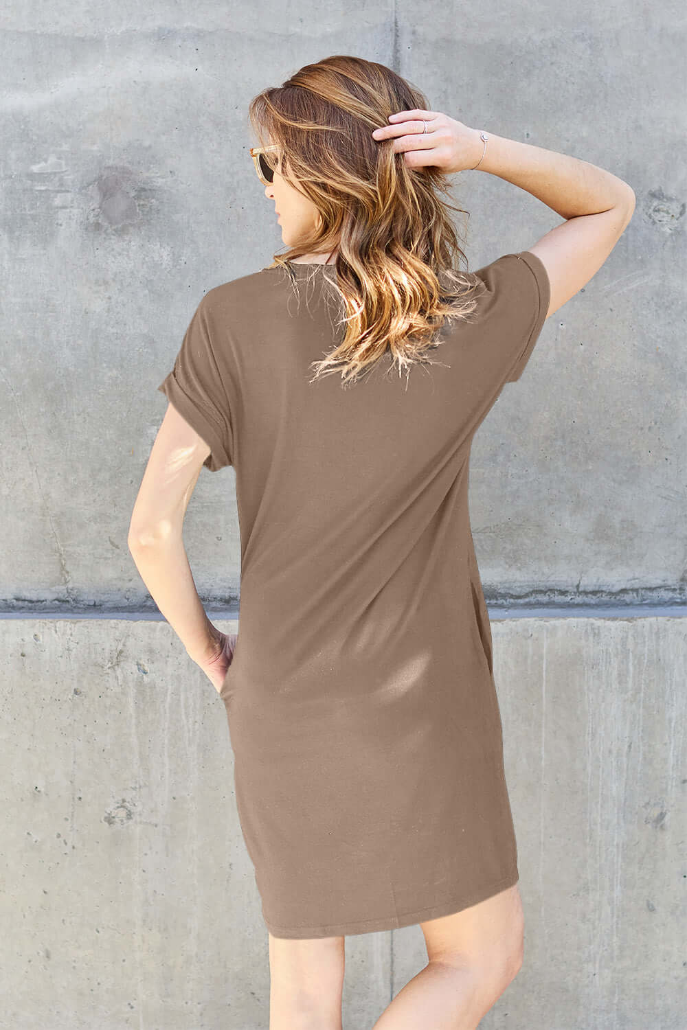 BASIC BAE Full Size Round Neck Short Sleeve Dress with Pockets at Bella Road