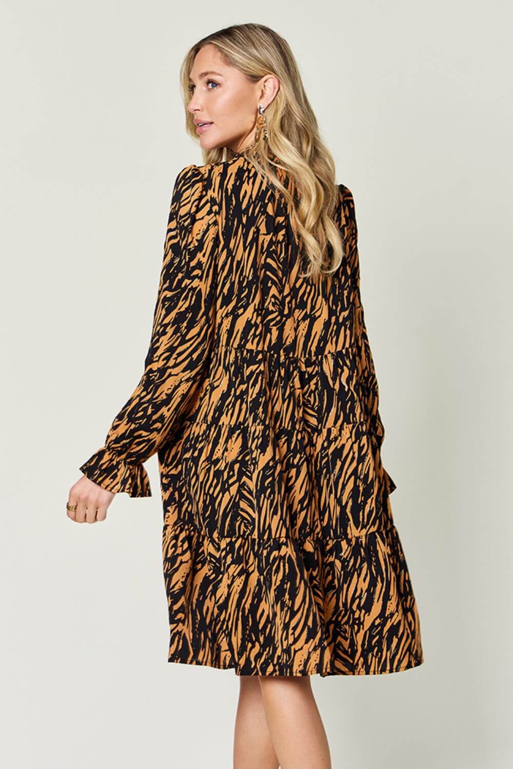 DOUBLE TAKE Full Size Printed Ruffle Hem Long Sleeve Dress at Bella Road