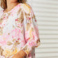 DOUBLE TAKE Floral Round Neck Three-Quarter Sleeve Top at Bella Road