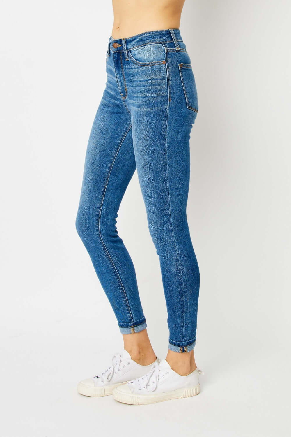 Cuffed Hem Low Waist Skinny Judy Blue Jeans - Full Size for Modern Style and Comfort