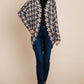 Woman wearing BOMBOM houndstooth open front cocoon knit cardigan with chic style and relaxed fit for versatile layering.