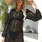 BELLA ROAD Openwork Scalloped Trim Long Sleeve Cover-Up Dress at Bella Road