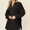 Pocketed Texture Button Up Shirt | Full Size - Black