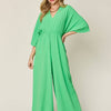 Half Sleeve Wide Leg Jumpsuit | Full Size - Mid Green