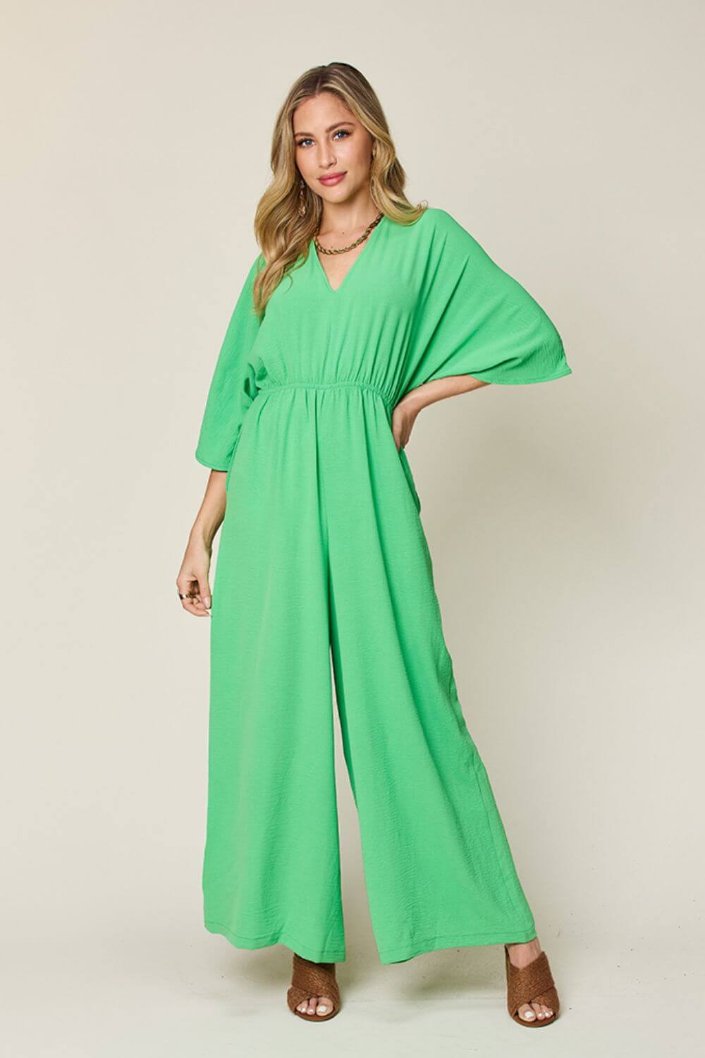 DOUBLE TAKE Full Size Half Sleeve Wide Leg Jumpsuit at Bella Road