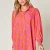 Printed Smocked Long Sleeve Blouse | Full Size - Orange