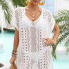 Openwork Plunge Dolman Sleeve Cover-Up Dress - White