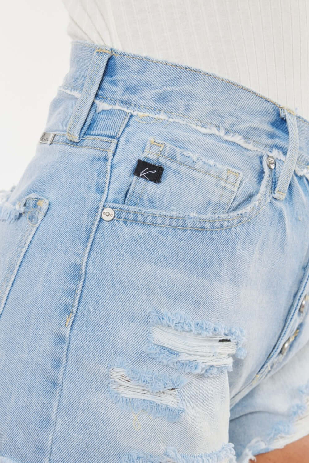 KANCAN Distressed Button Fly Denim Shorts at Bella Road