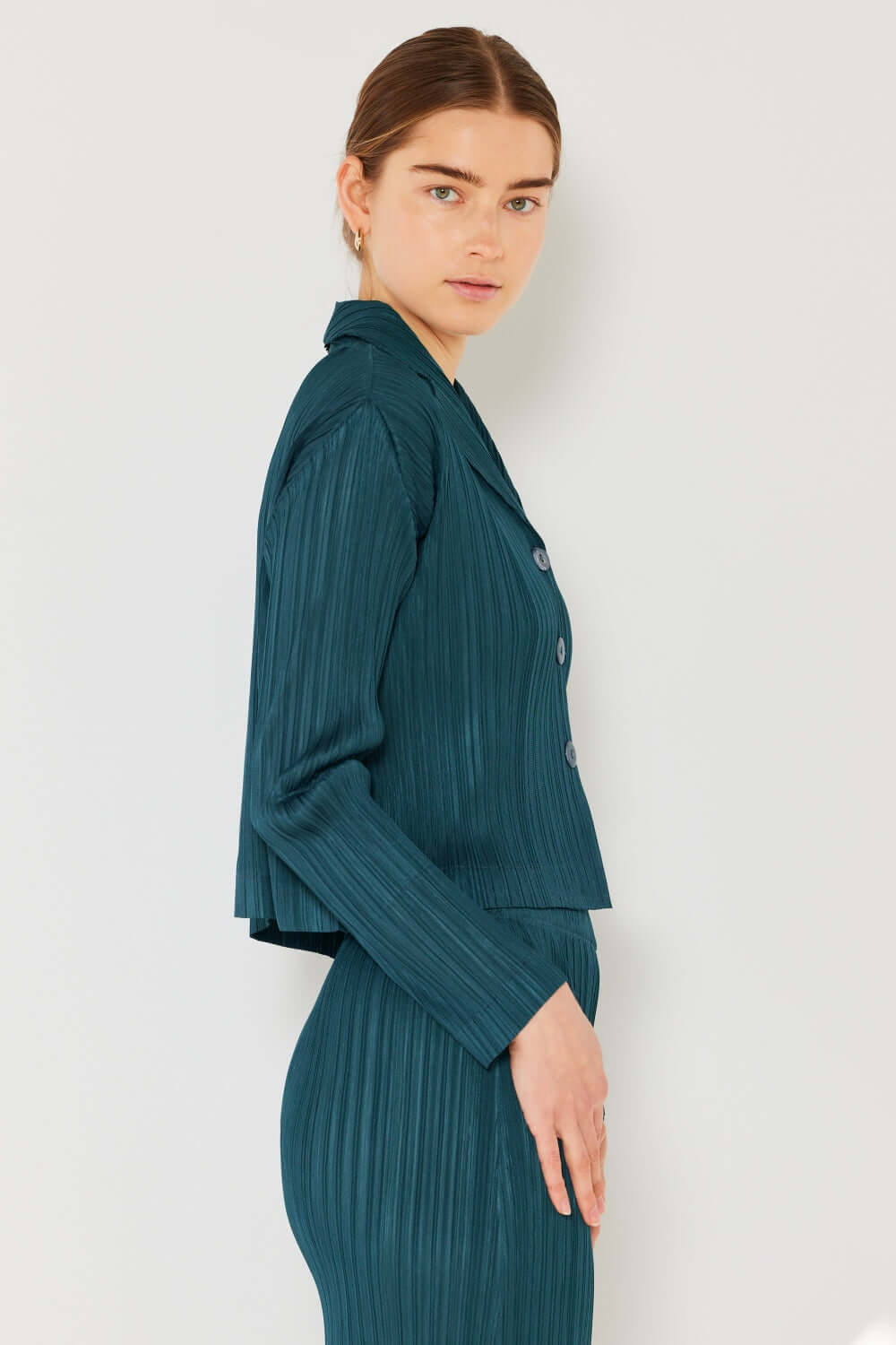 MARINA WEST SWIM Pleated Cropped Button Up Shirt at Bella Road