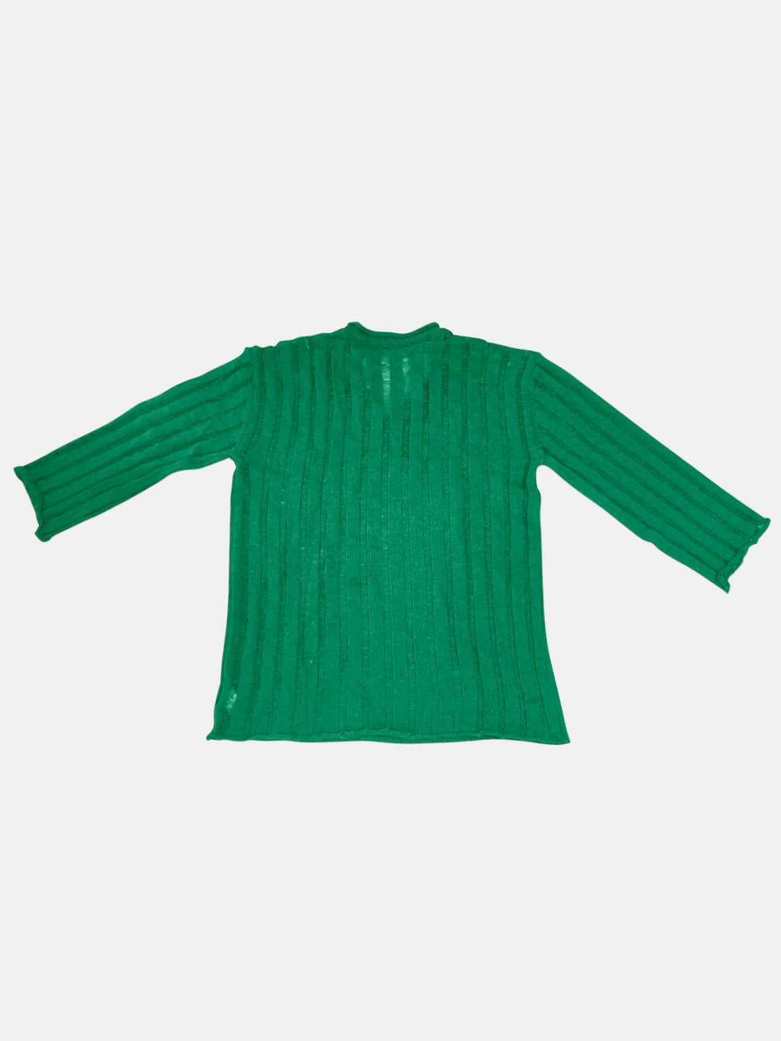 Green ribbed long sleeve sweater with a casual and comfy vibe.