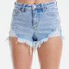 Mid Rise Distressed Denim Shorts - Light Blue