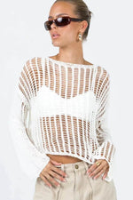 BELLA ROAD Openwork Boat Neck Long Sleeve Cover Up at Bella Road