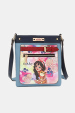 Nicole Lee USA Nikky Crossbody Bag with colorful front print, floral patterns, and a front zipper pocket.