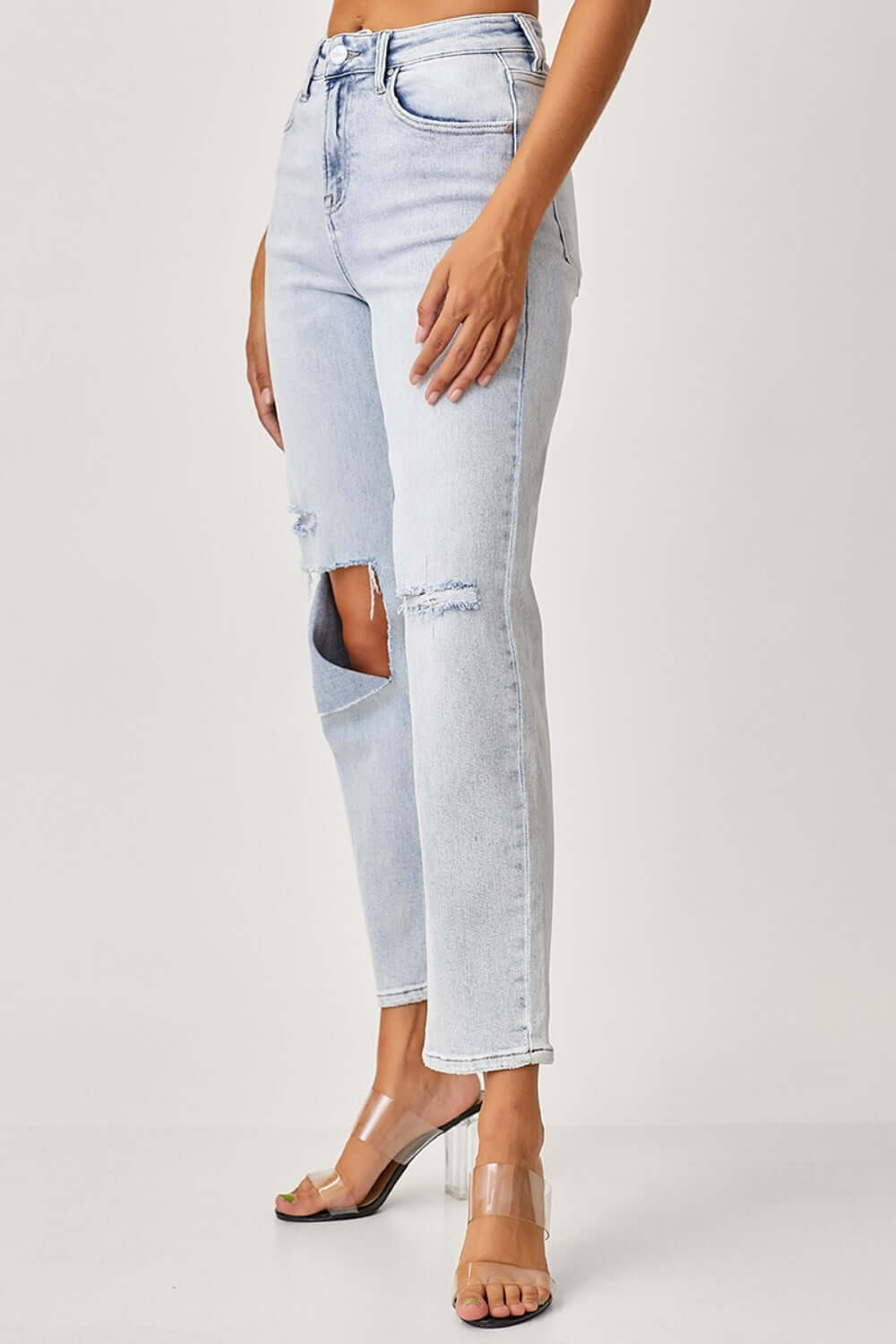 High Rise Distressed Relaxed Jeans | Petite - Risen Jeans with trendy distressed details and a flattering high-rise fit for ultimate comfort and style