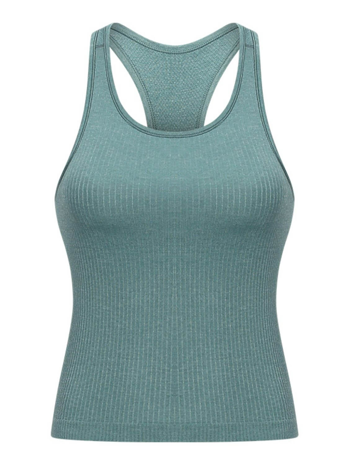 Millennia Round Neck Racerback Active Tank in teal, featuring a stylish ribbed texture for ultimate comfort during workouts.