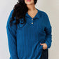 Ribbed Half Button Long Sleeve High-Low T-Shirt