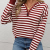 Perfee Striped Long Sleeve Hooded Sweater - Burgundy