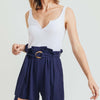 Buckle Belt Cotton Linen Shorts - Navy