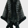 Bella Road Fuzzy Checkered Long Sleeve Poncho - Black Forest