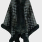 Bella Road Fuzzy Checkered Long Sleeve Poncho in green and gray, perfect for cozy fall outfits. Stylish and warm accessory!